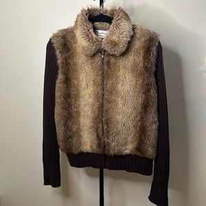 Faux Fur Full Zip Up Sweater XL